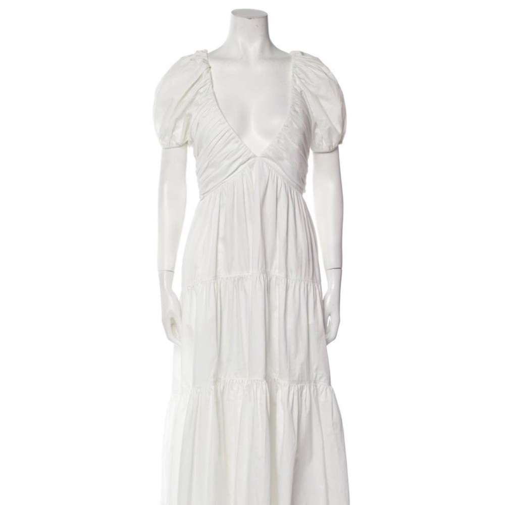 La Ligne “Ina” White Puff-Sleeve Tiered Maxi Dress NWT